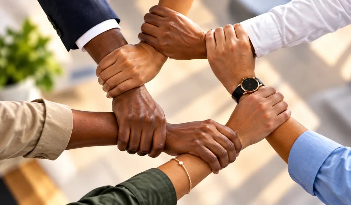 Des mains d'origines diverses unies en cercle
