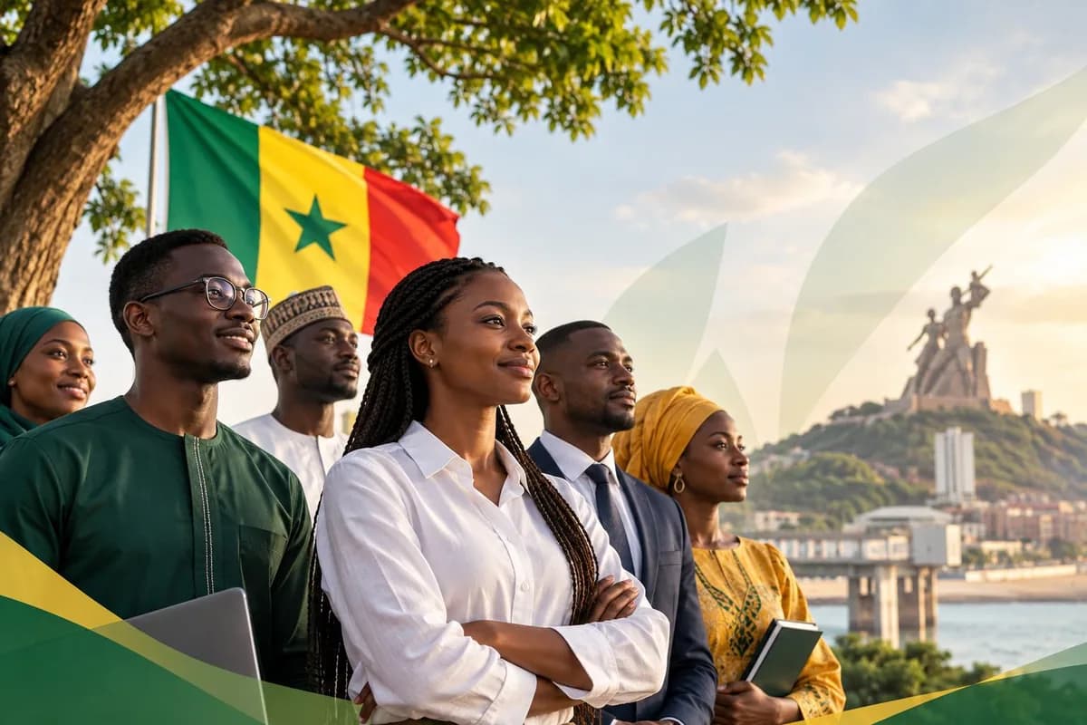 Citoyennes et citoyens sénégalais devant le drapeau national